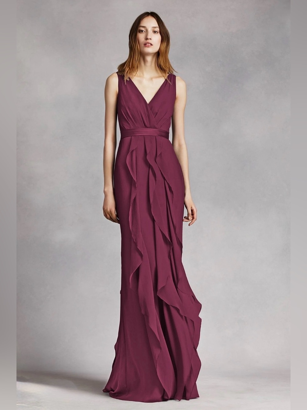 White by Vera Wang Plum V-Neck Ruffled Maxi Dress
